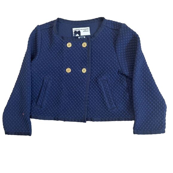 Janie and Jack Kids 18-24M Navy Quilted Knit Jacket Gold Button Dressy - Picture 2 of 9